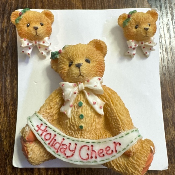 Jewelry - Vintage Brown Bear Brooch Pin with Matching Earrings Set Holiday Cheer Christmas